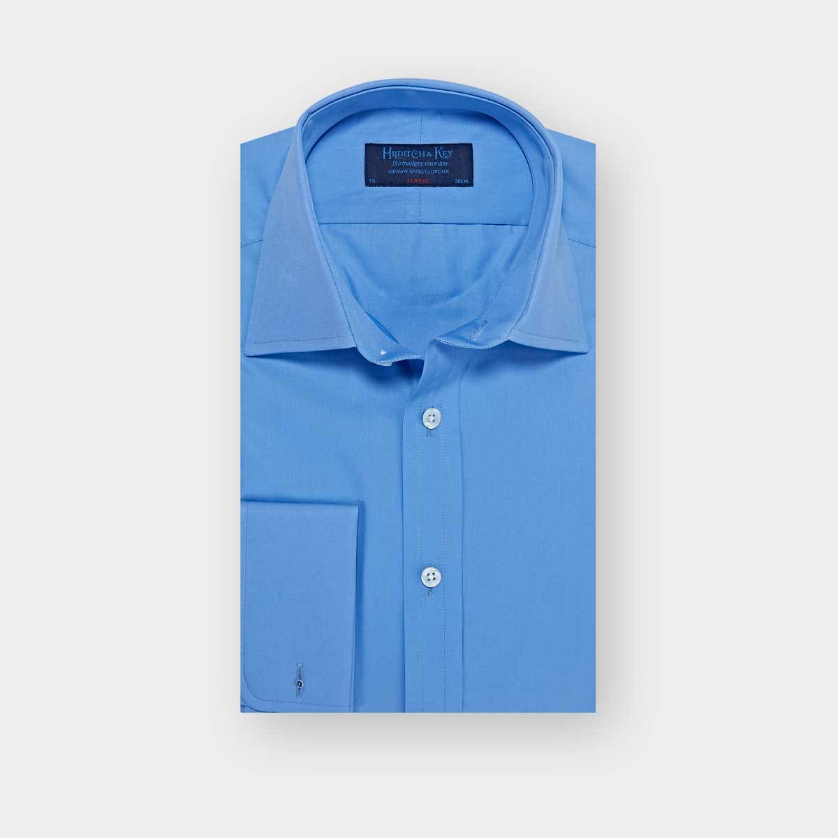 Plain Deep Blue Cotton Shirt with Classic Collar & Double Cuff | Hilditch & Key Plain Deep Blue Cotton Shirt with Classic Collar & Double Cuff | Hilditch & Key