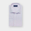 Contemporary Fit Blue & Pink Overcheck Cotton Shirt with Classic Collar & Double Cuff