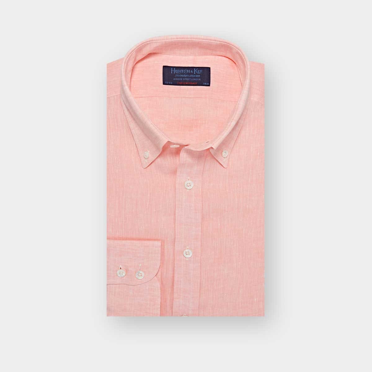 Pink Linen Shirt with Button Down Collar Hilditch Key