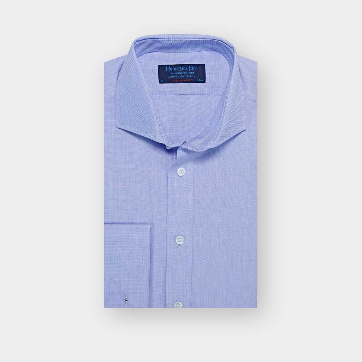 Hilditch & Key Contemporary Fit Blue End-on-End Cotton Shirt with Cut-away Collar & Double Cuff male