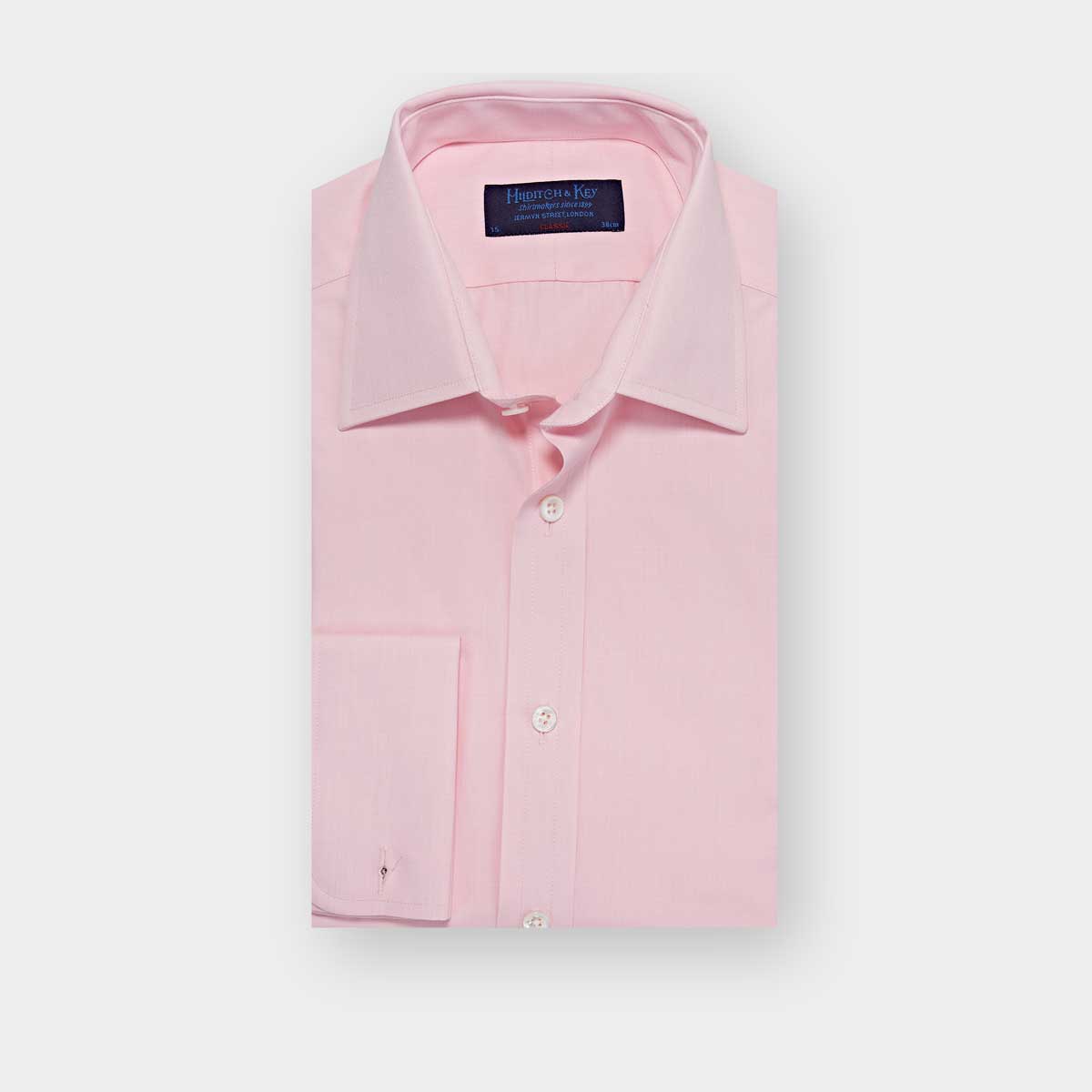 Plain Pink End-on-End Cotton Shirt with Classic Collar Double