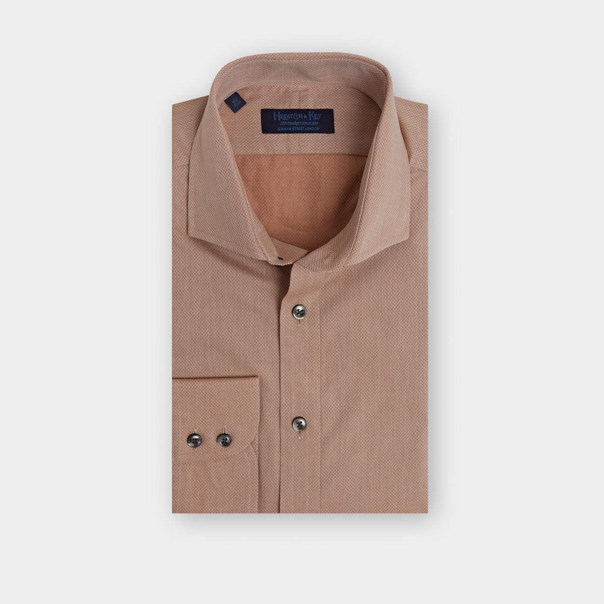Brown White Textured Twill Cotton Shirt with Cut away Collar Hilditch Key