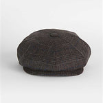 Brown With Blue POW Check Wool & Cashmere Gatsby Cap