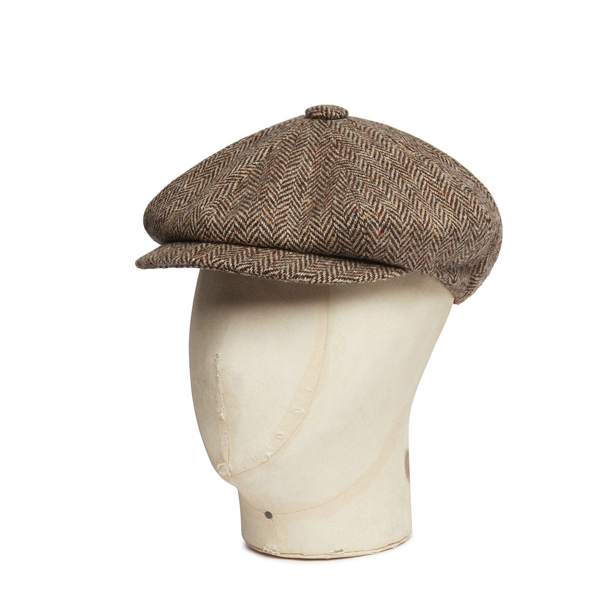 Brown Cream Herringbone Tweed Wool Gatsby Cap Hilditch Key