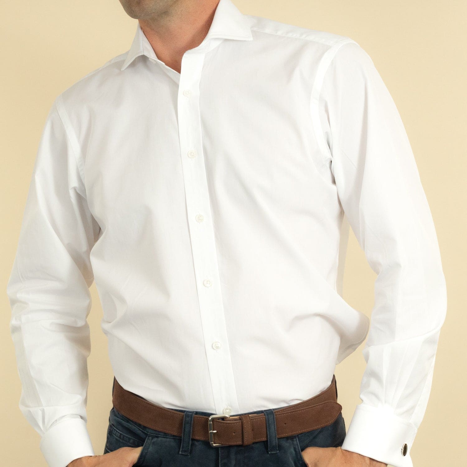 Classic Fit Cut away Collar Double Cuff Shirt in a Plain White Poplin Cotton