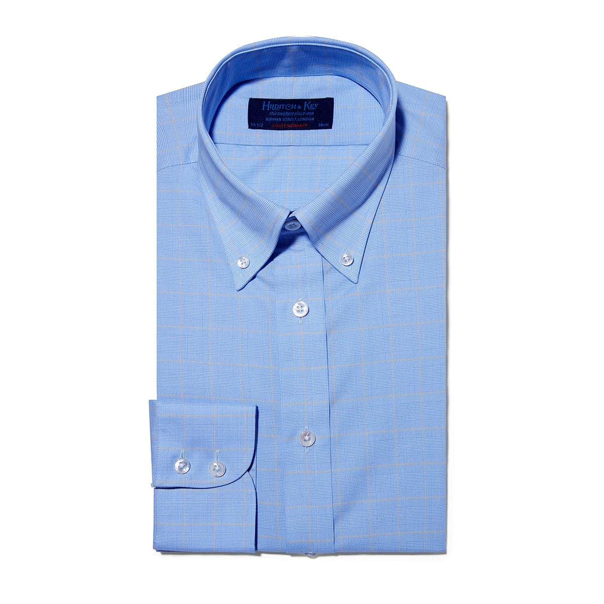 Contemporary Fit Button Down Collar Two Button Cuff Shirt In Blue Wi