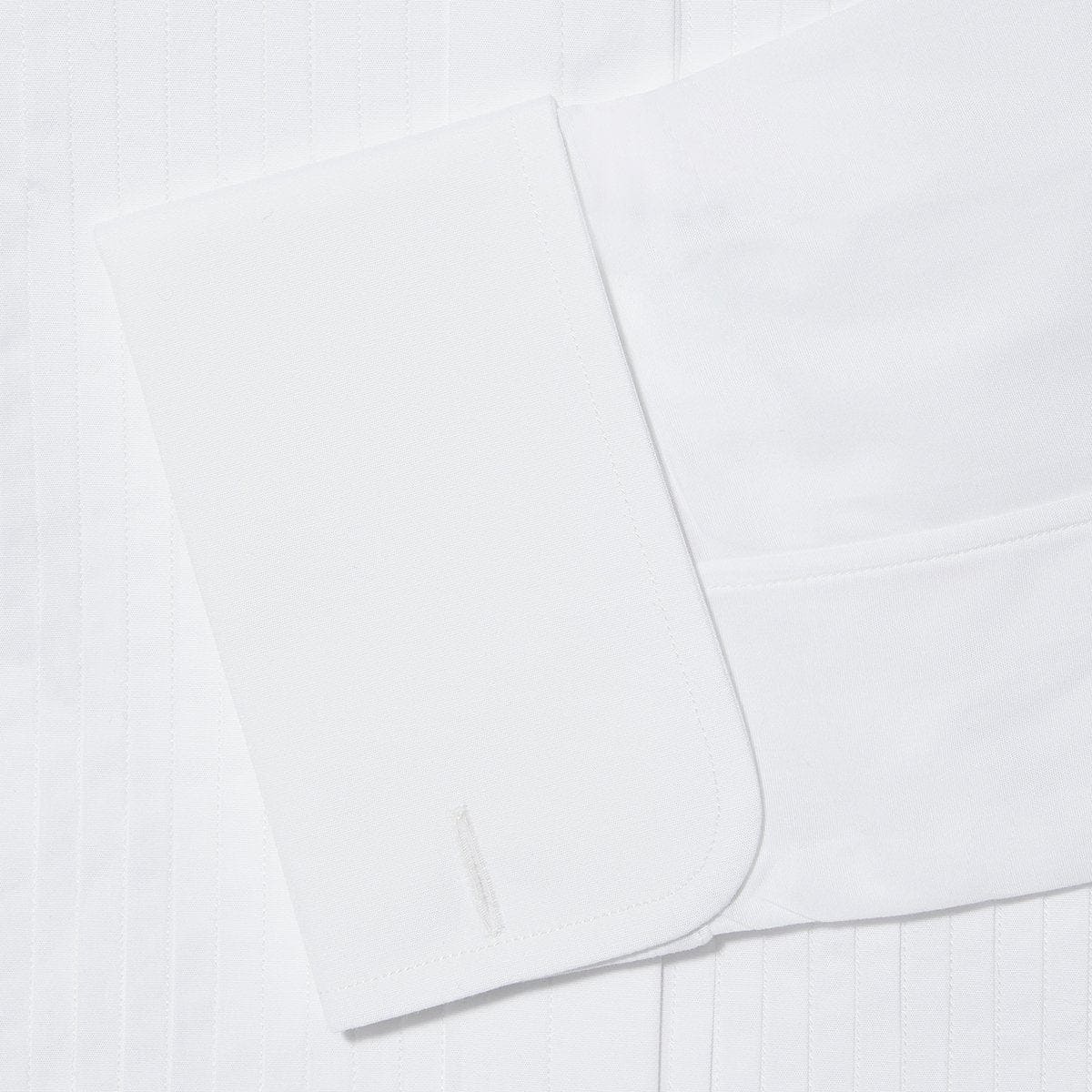 Contemporary Fit, Classic Collar, Double Cuff White Poplin Cotton Shirt with a Narrow Pleated Front - Hilditch & Key