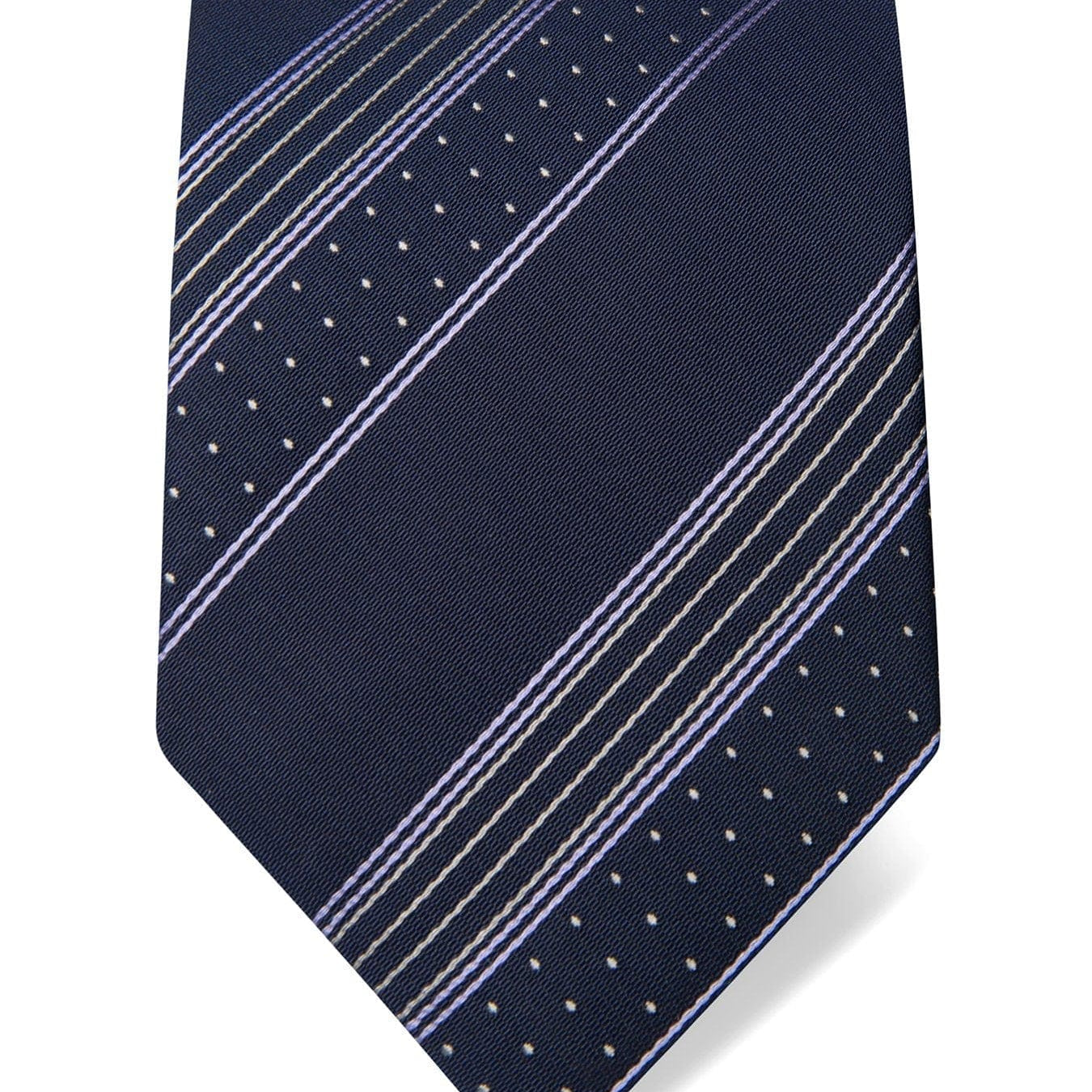 Navy Woven Silk Tie with Lilac & Silver Stripes