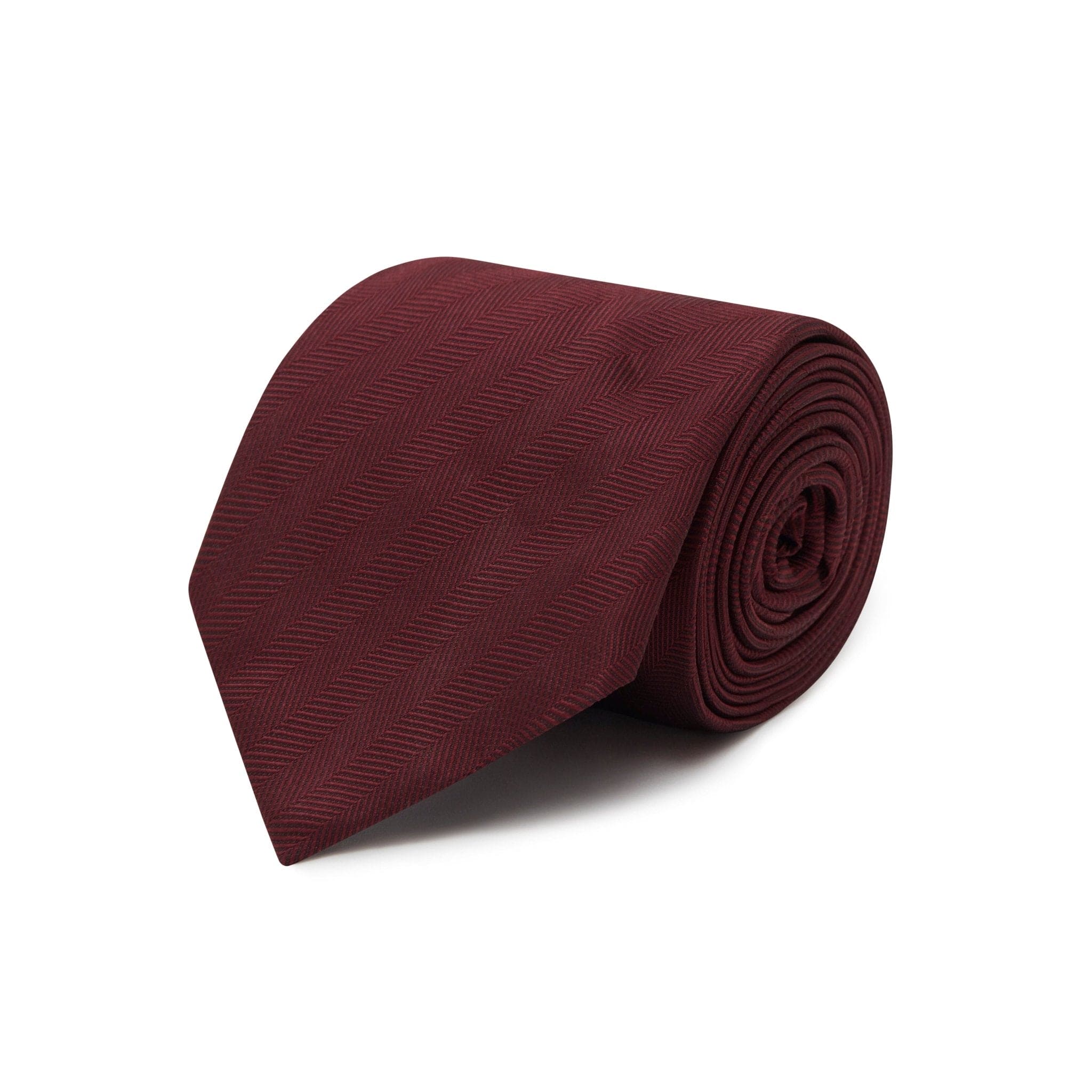 Plain Burgundy Herringbone Woven Silk Tie