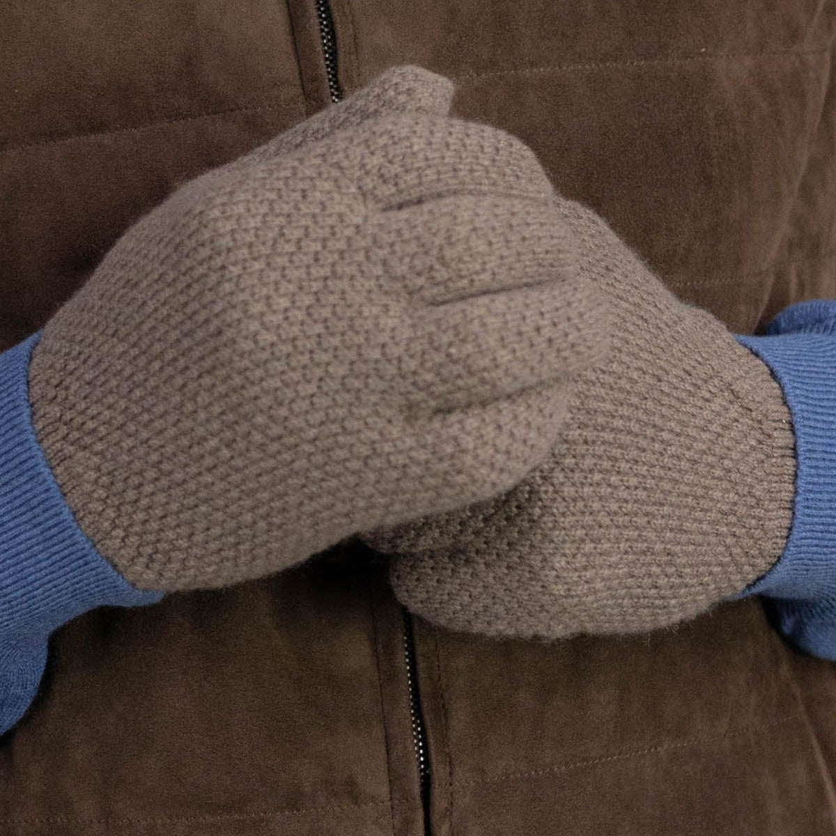 Wildebeest Brown Moss Stitch 100% Cashmere Gloves