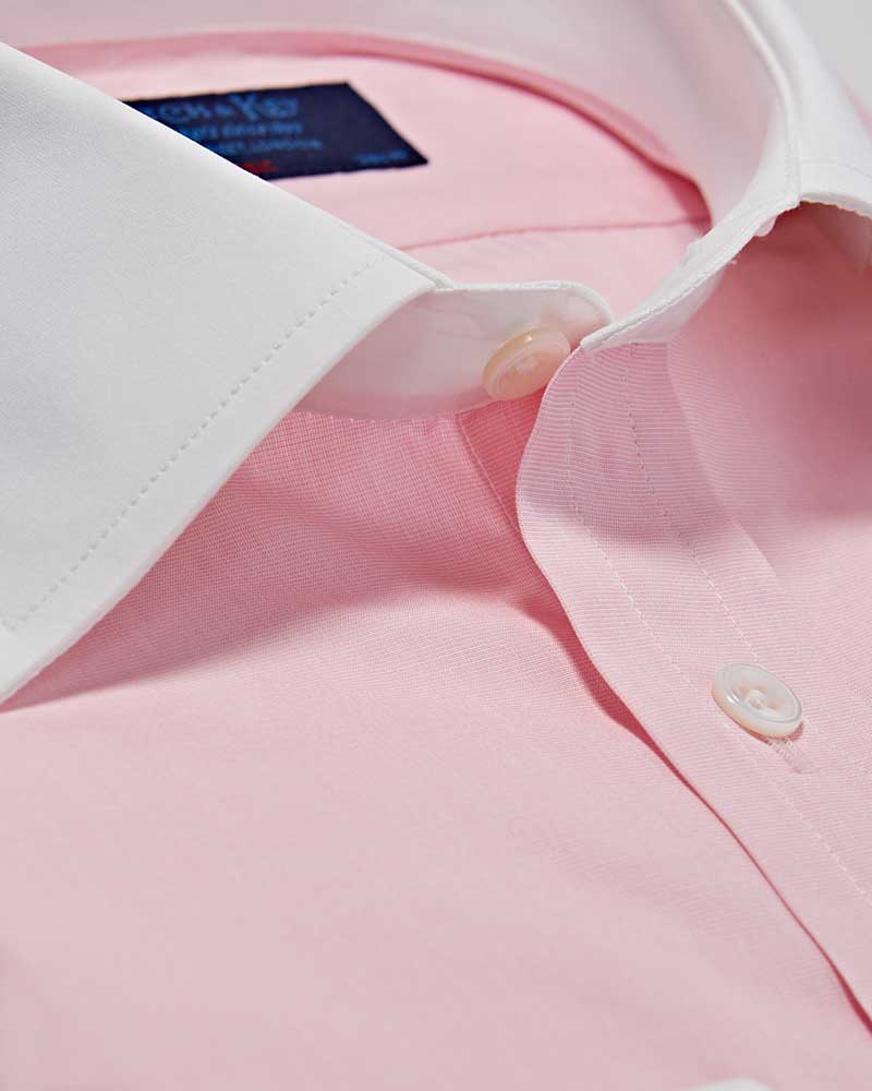 pink dress shirt white collar Quattro Flex Dress Shirt with Semi-Spread Collar Pink Gingham S / Pink Gingham