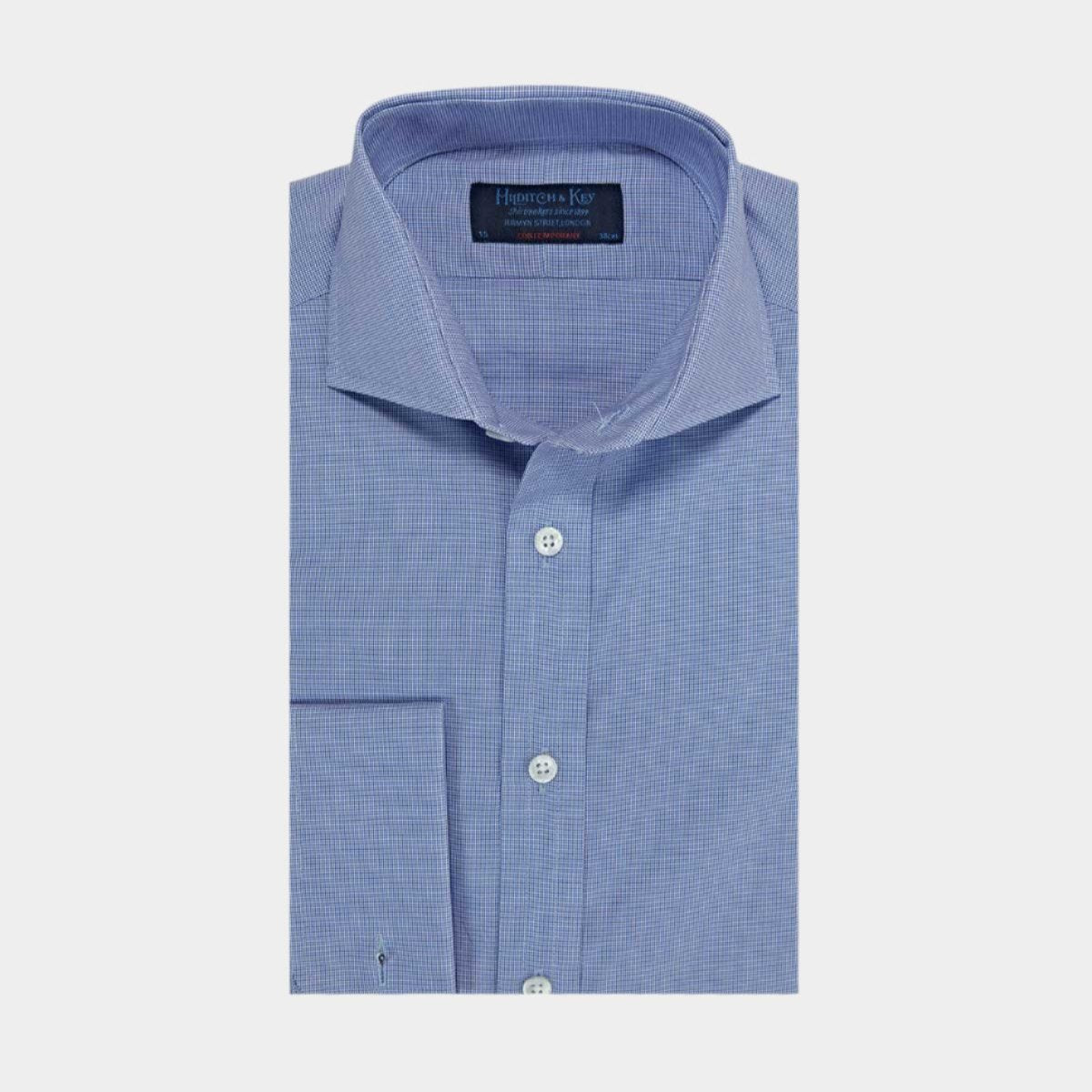 Contemporary Fit Micro Houndstooth Check Cotton Shirt Cut away Collar & Double Cuff