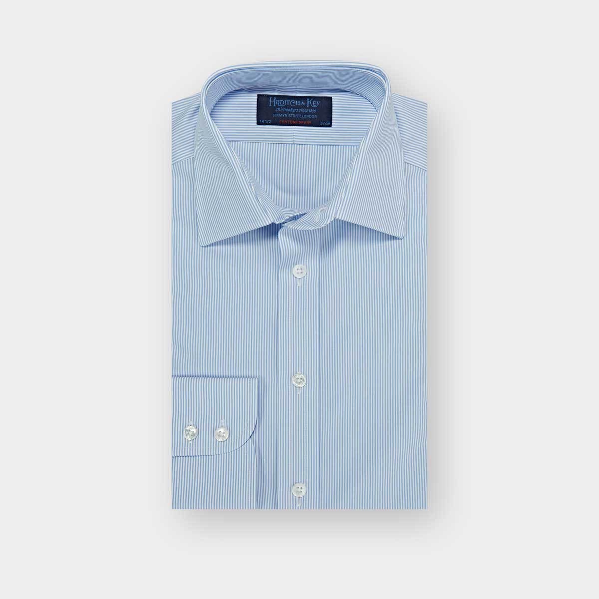 Contemporary Fit Fine Bengal Stripe Cotton Shirt Classic Collar & Two Button Cuff