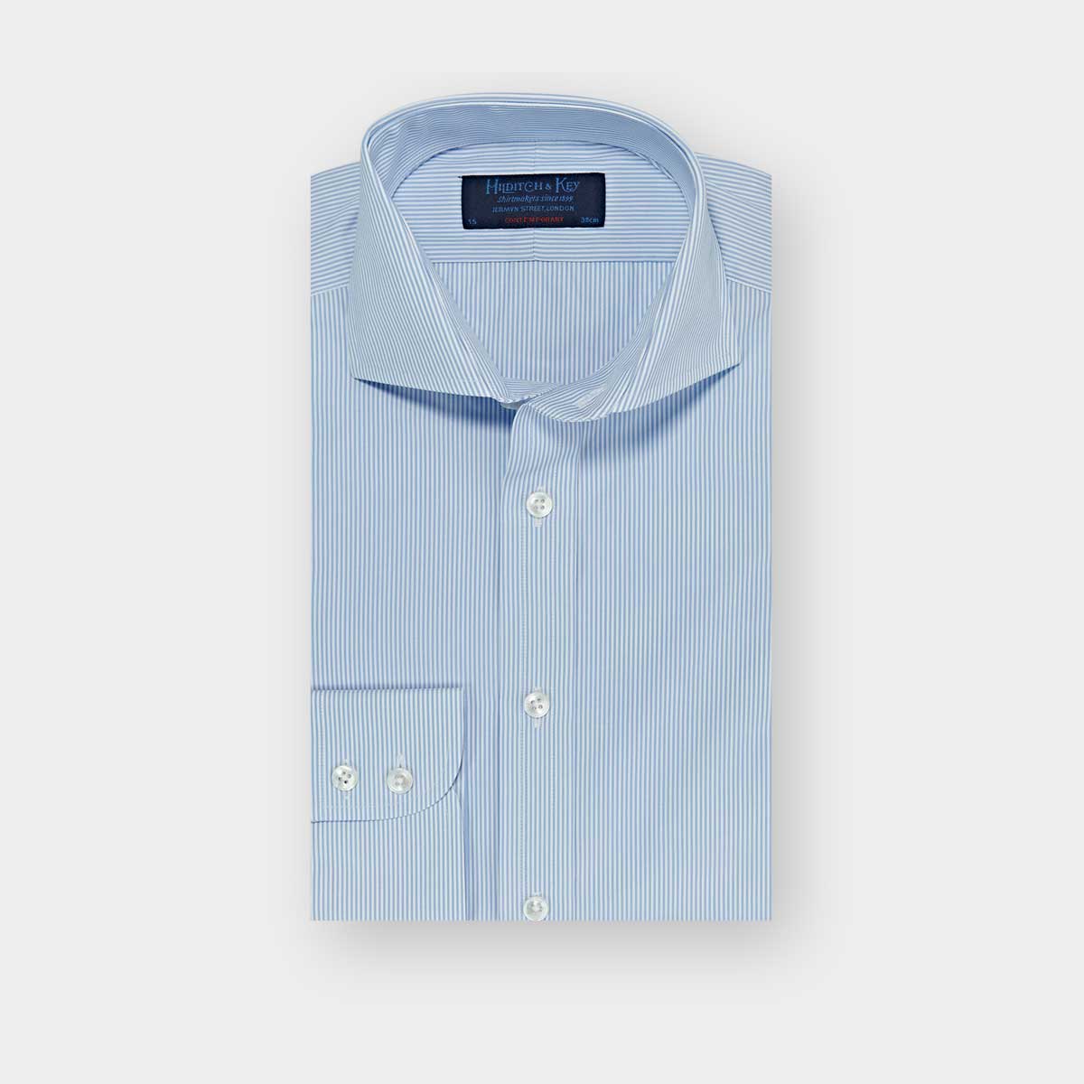 Contemporary Fit Fine Bengal Stripe Cotton Poplin Shirt Cut away Collar & Two Button Cuff
