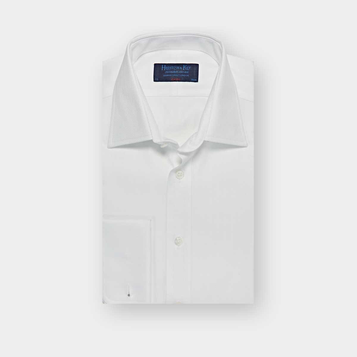 Classic Fit Plain Herringbone Cotton Shirt Classic Collar & Double Cuff