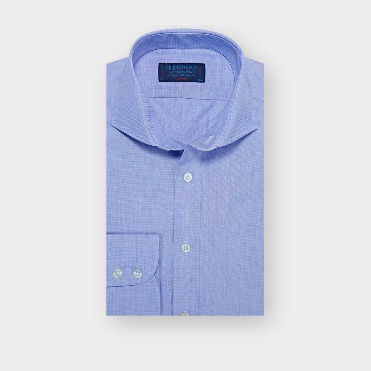 Classic Fit Plain End on End Cotton Poplin Shirt Cut away Collar & Two Button Cuff