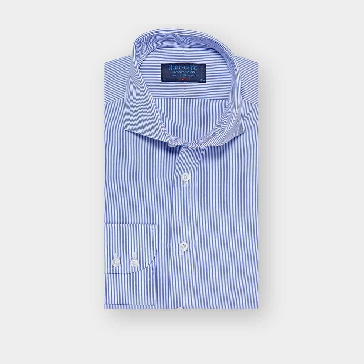 Classic Fit Fine Bengal Stripe Cotton Poplin Shirt Cut away Collar & Two Button Cuff