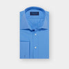 Classic Fit Plain Deep Blue Cotton Poplin Shirt with Classic Collar & Double Cuff