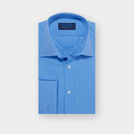 Classic Fit Plain Deep Blue Cotton Poplin Shirt with Classic Collar & Double Cuff