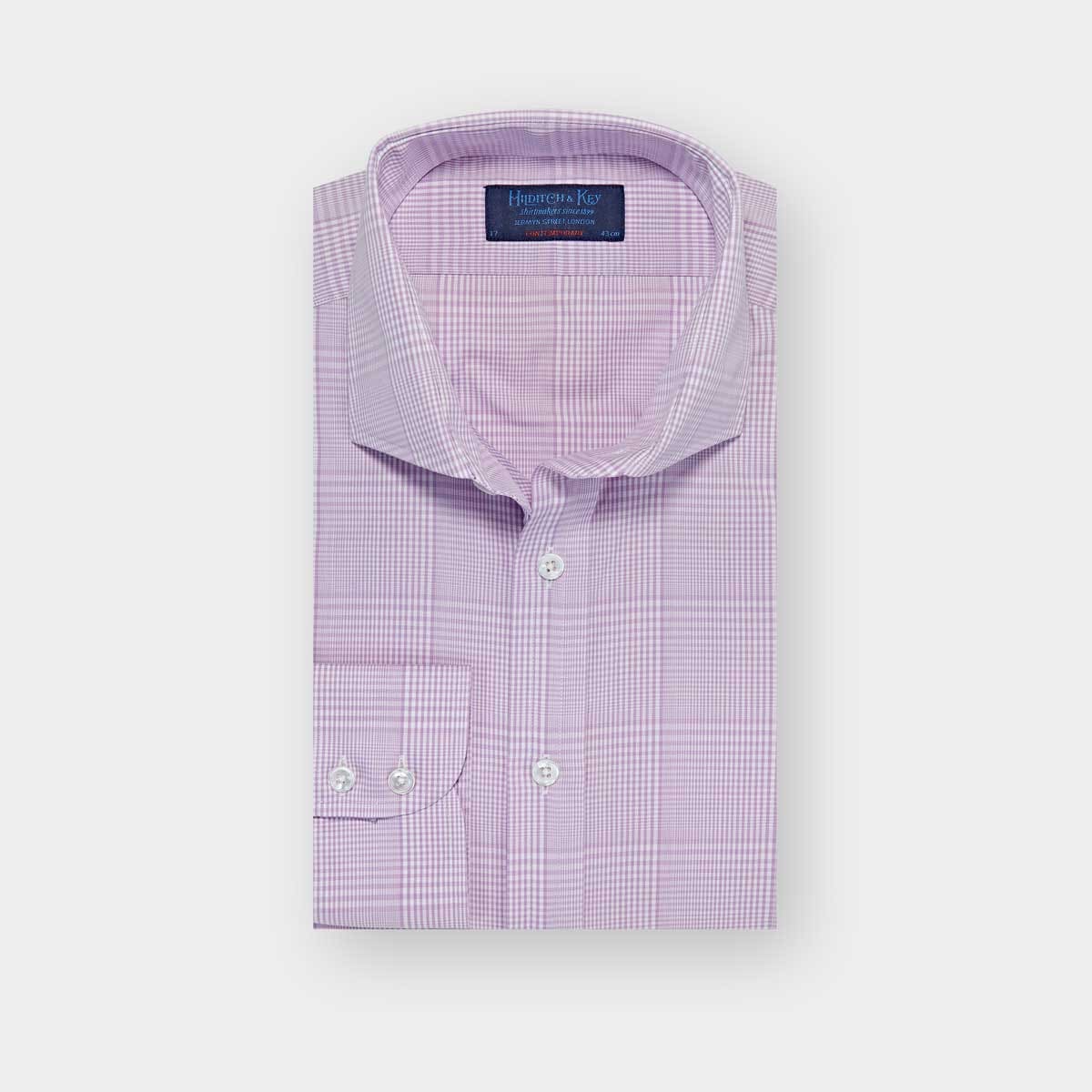Contemporary Fit Prince Wales Check Cotton Shirt Cut away Collar & Two Button Cuff