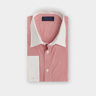 Contemporary Fit Red Stripe Cotton Shirt with White Classic Collar & Double Cuff