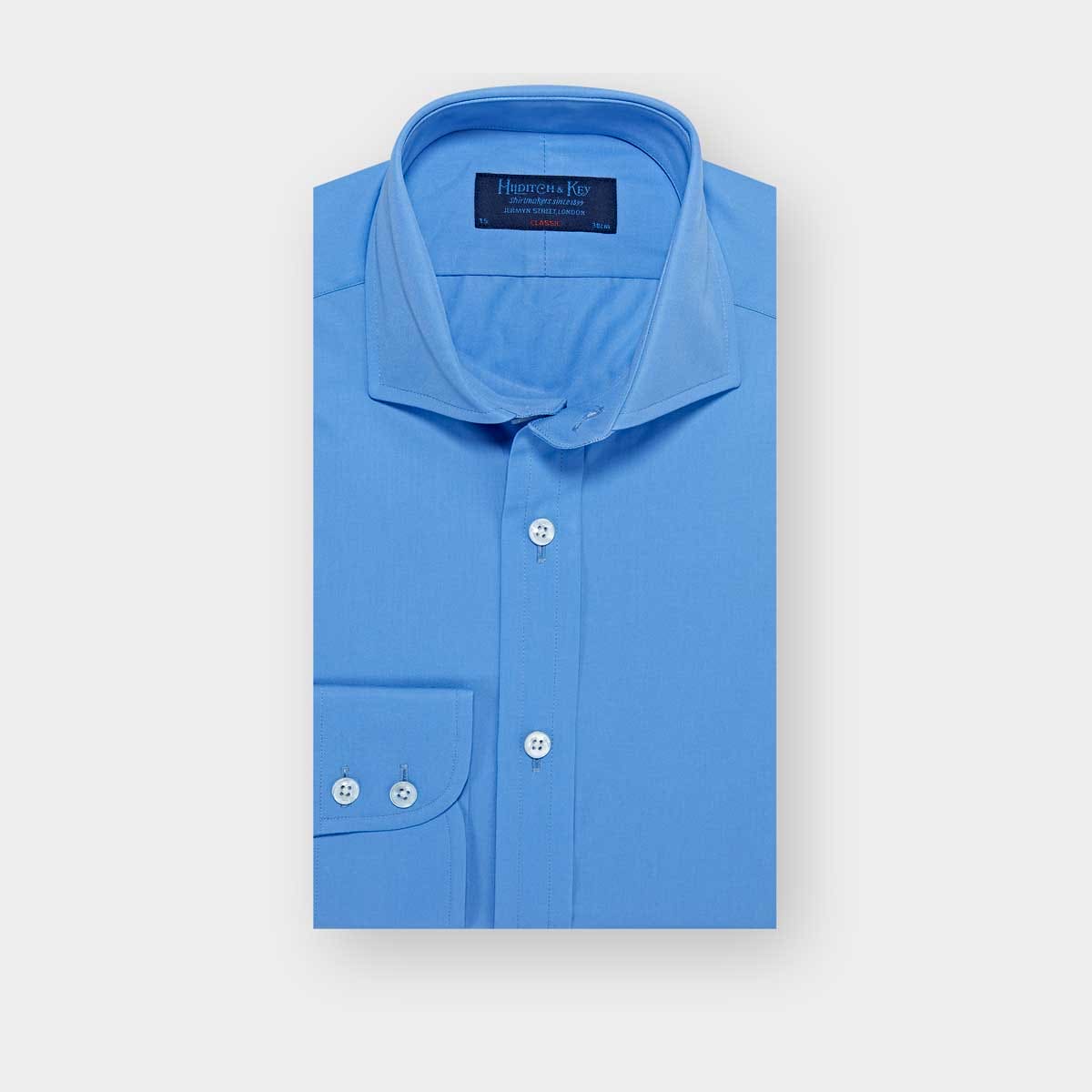 Classic Fit Deep Blue Cotton Poplin Shirt with Cut-away Collar & Two Button Cuff