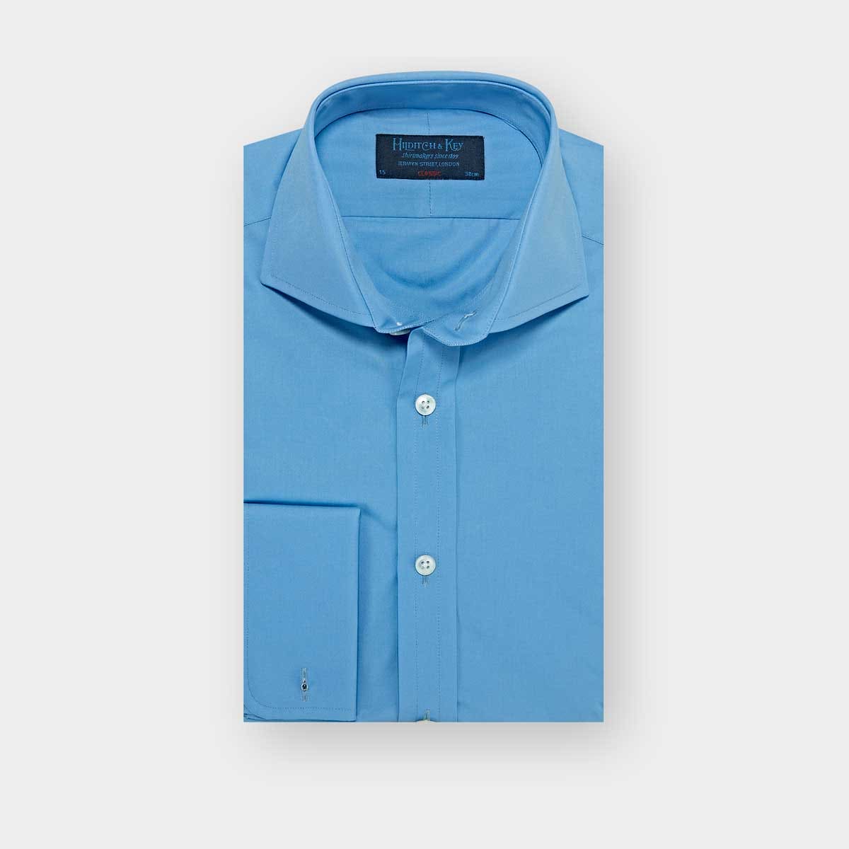 Classic Fit Plain Cotton Poplin Shirt Cut away Collar & Double Cuff