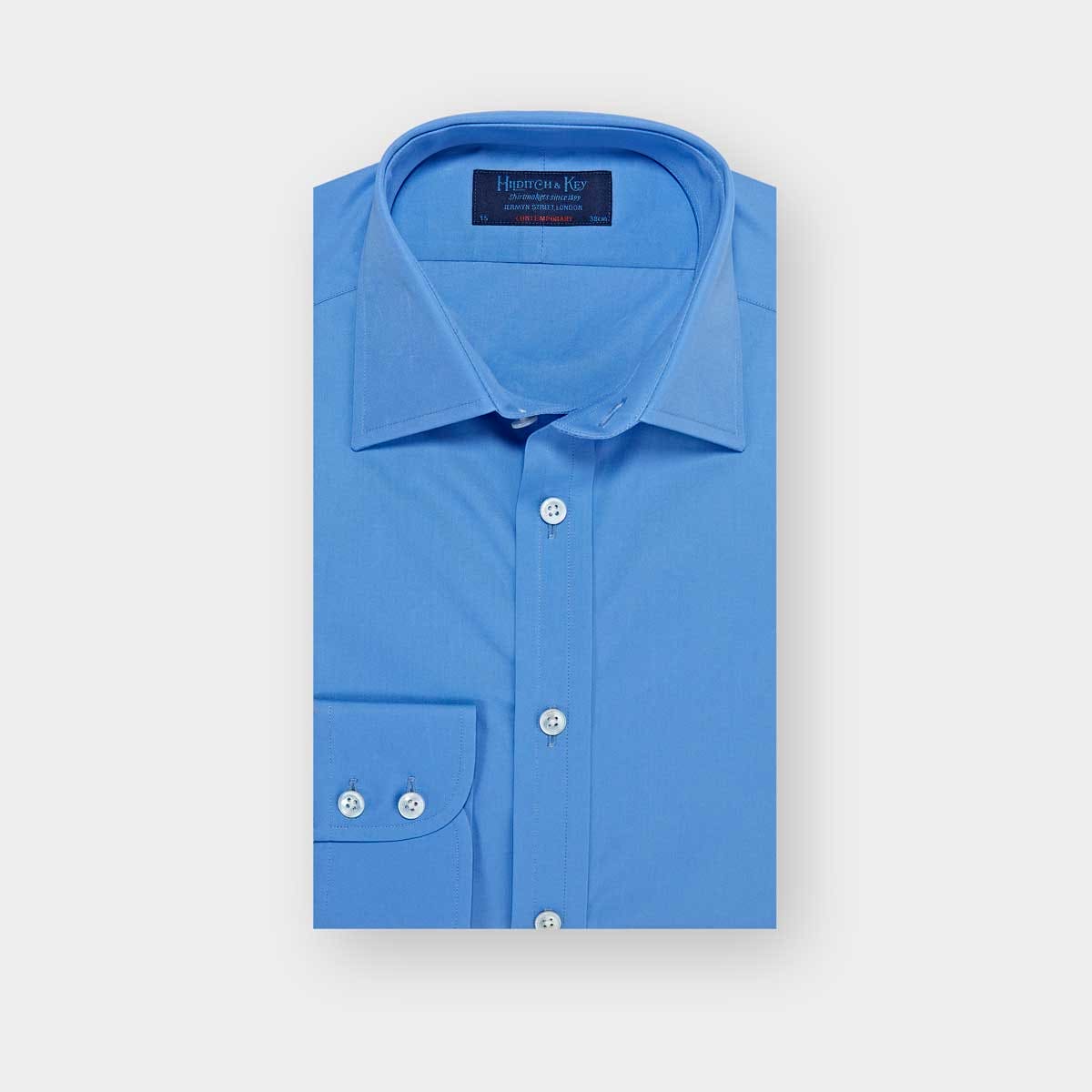 Contemporary Fit Plain Deep Cotton Poplin Shirt Classic Collar & Two Button Cuff