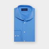 Contemporary Fit Plain Deep Blue Cotton Poplin Shirt with Cut-away Collar & Two Button Cuff
