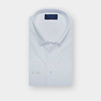 Contemporary Fit Plain White Cotton Shirt with Concealed Button Down Collar & Two Button Cuff