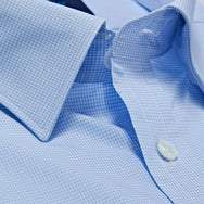 Contemporary Fit Blue Micro Check Oxford Cotton Shirt with Concealed Button Down Collar & Two Button Cuff