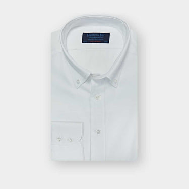 Contemporary Fit Plain White Cotton Shirt with Button Down Collar & Two Button Cuff