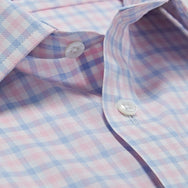 Contemporary Fit Blue & Pink Overcheck Cotton Shirt with Classic Collar & Double Cuff