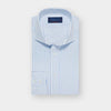 Contemporary Fit Light Blue Grid Stripe Cotton Shirt with Cut-away Collar & Two Button Cuff