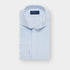 Contemporary Fit Light Blue Grid Stripe Cotton Shirt with Cut-away Collar & Two Button Cuff
