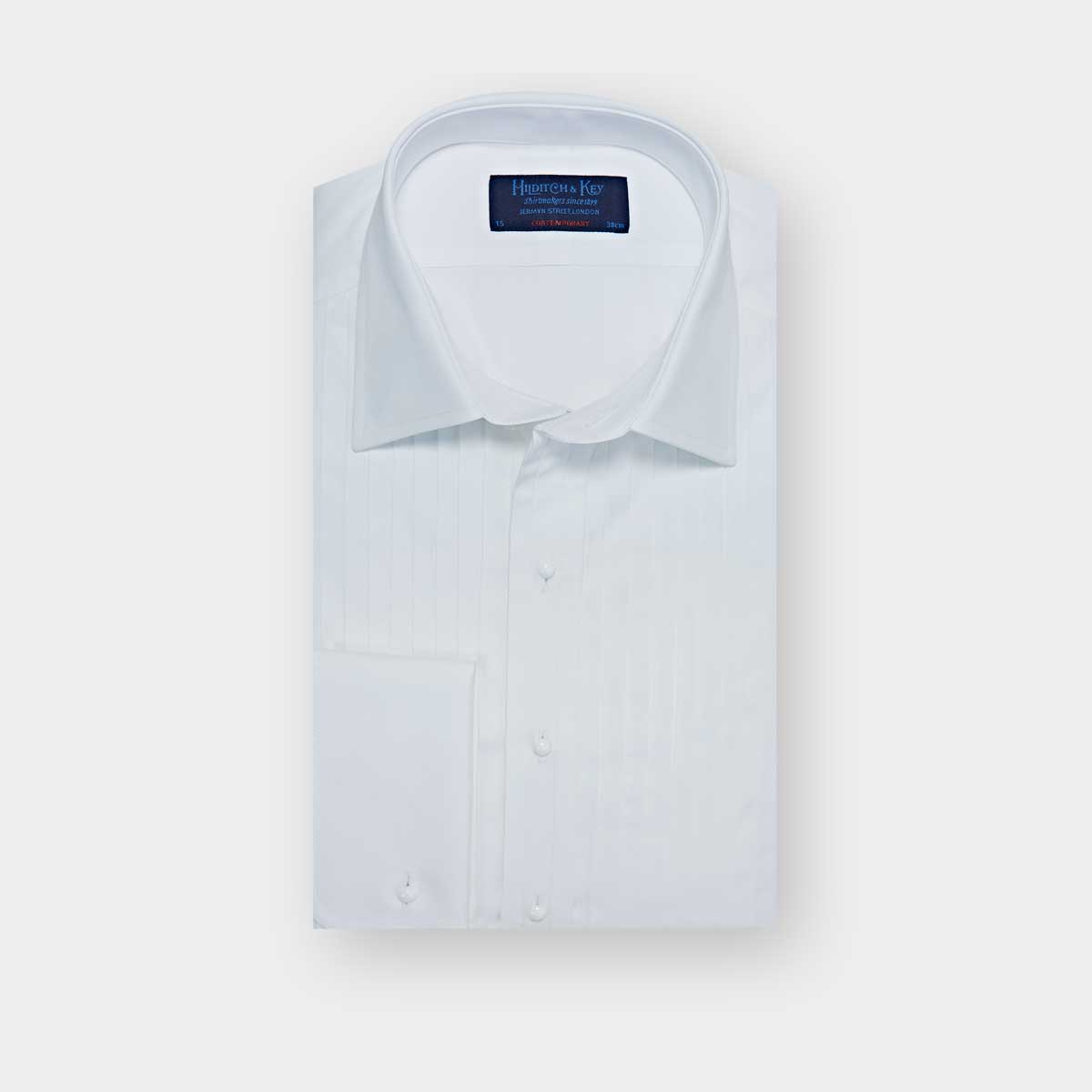 Contemporary Fit Wide Pleat Cotton Poplin Dress Shirt Classic Collar & Double Cuff