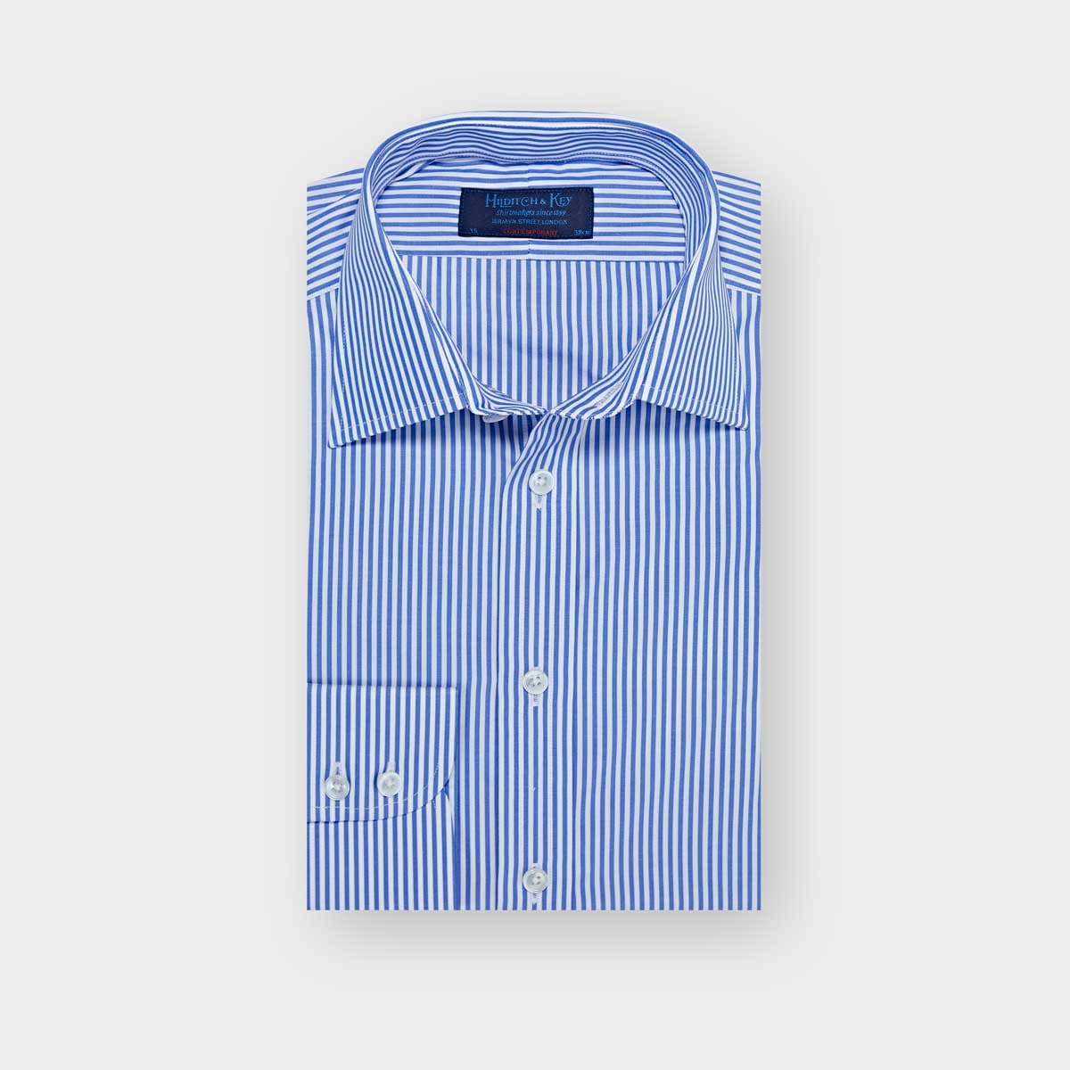 Contemporary Fit Bengal Stripe Cotton Shirt Classic Collar & Two Button Cuff