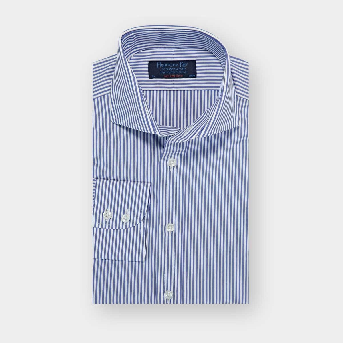 Contemporary Fit Bengal Stripe Cotton Poplin Shirt Cut away Collar & Two Button Cuff