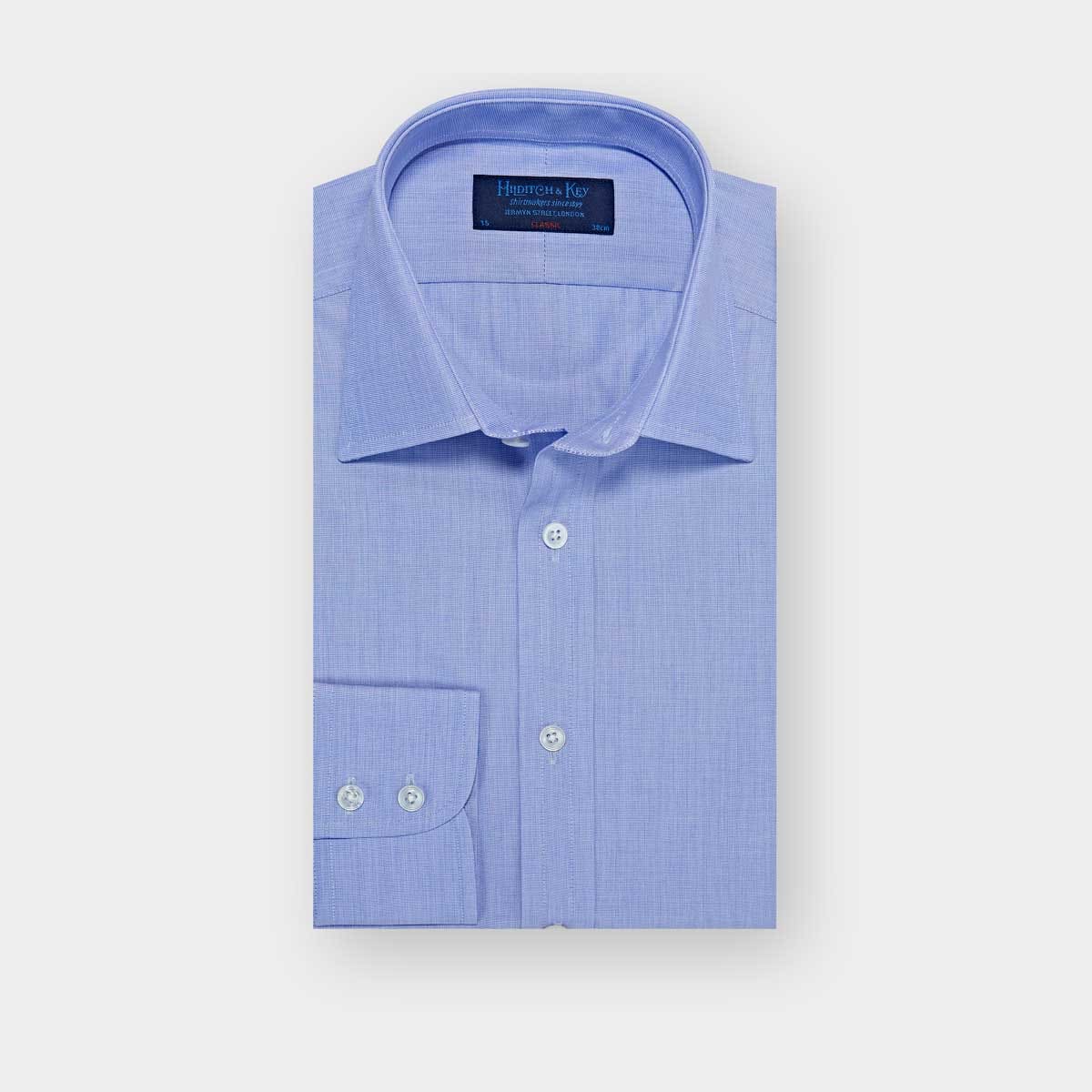 Classic Fit Plain End on End Cotton Shirt Classic Collar & Two Button Cuff