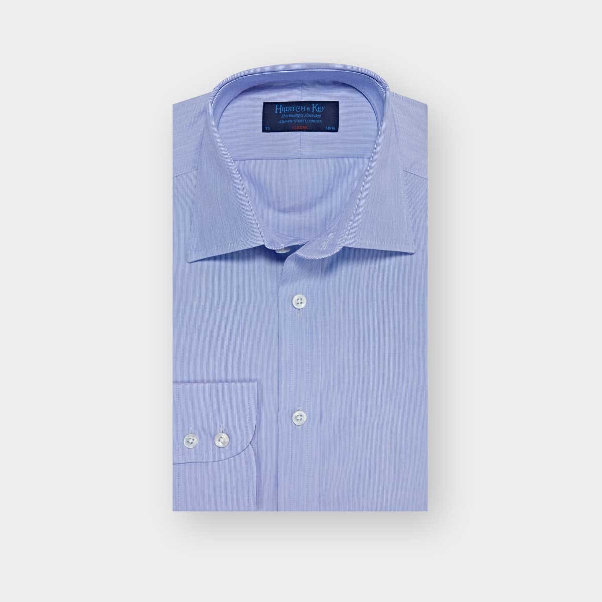 Classic Fit Hairline Stripe Cotton Poplin Shirt Classic Collar & Two Button Cuff