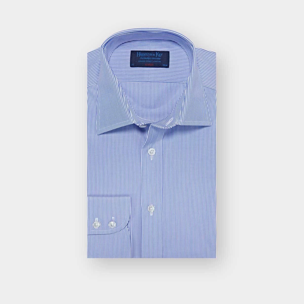 Classic Fit Fine Bengal Stripe Cotton Poplin Shirt Classic Collar & Two Button Cuff