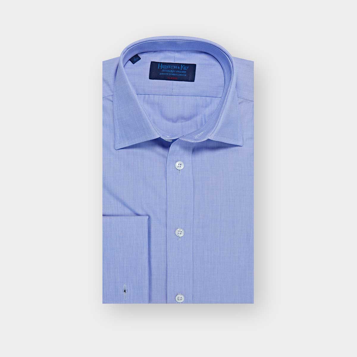Classic Fit Plain End on End Cotton Shirt Classic Collar & Double Cuff