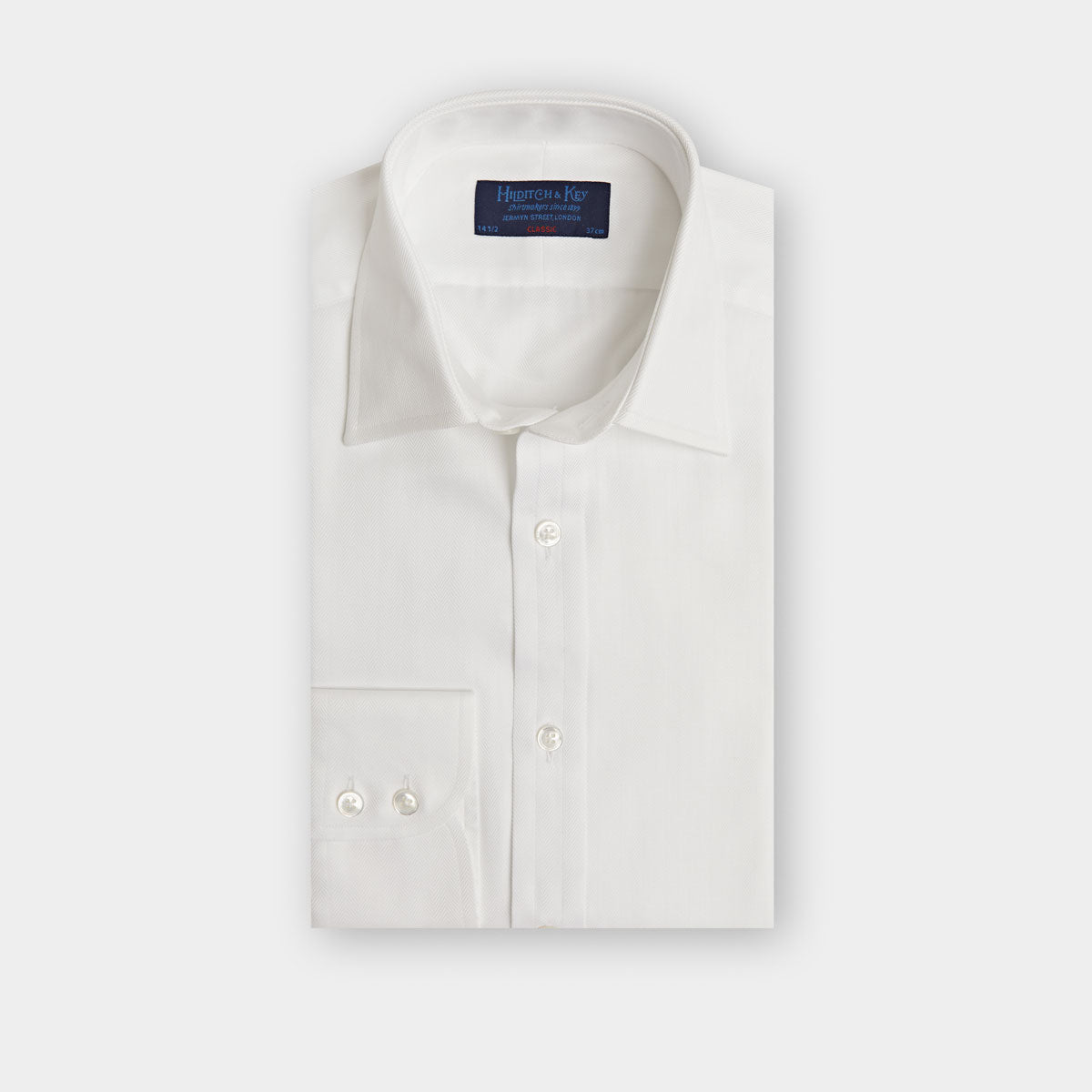 Classic Fit Herringbone Cotton Shirt Classic Collar & Two Button Cuff