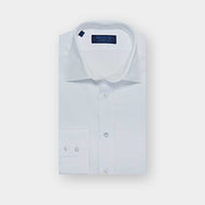 Contemporary Fit Plain White Cotton Poplin Shirt with Classic Collar & Two Button Cuff