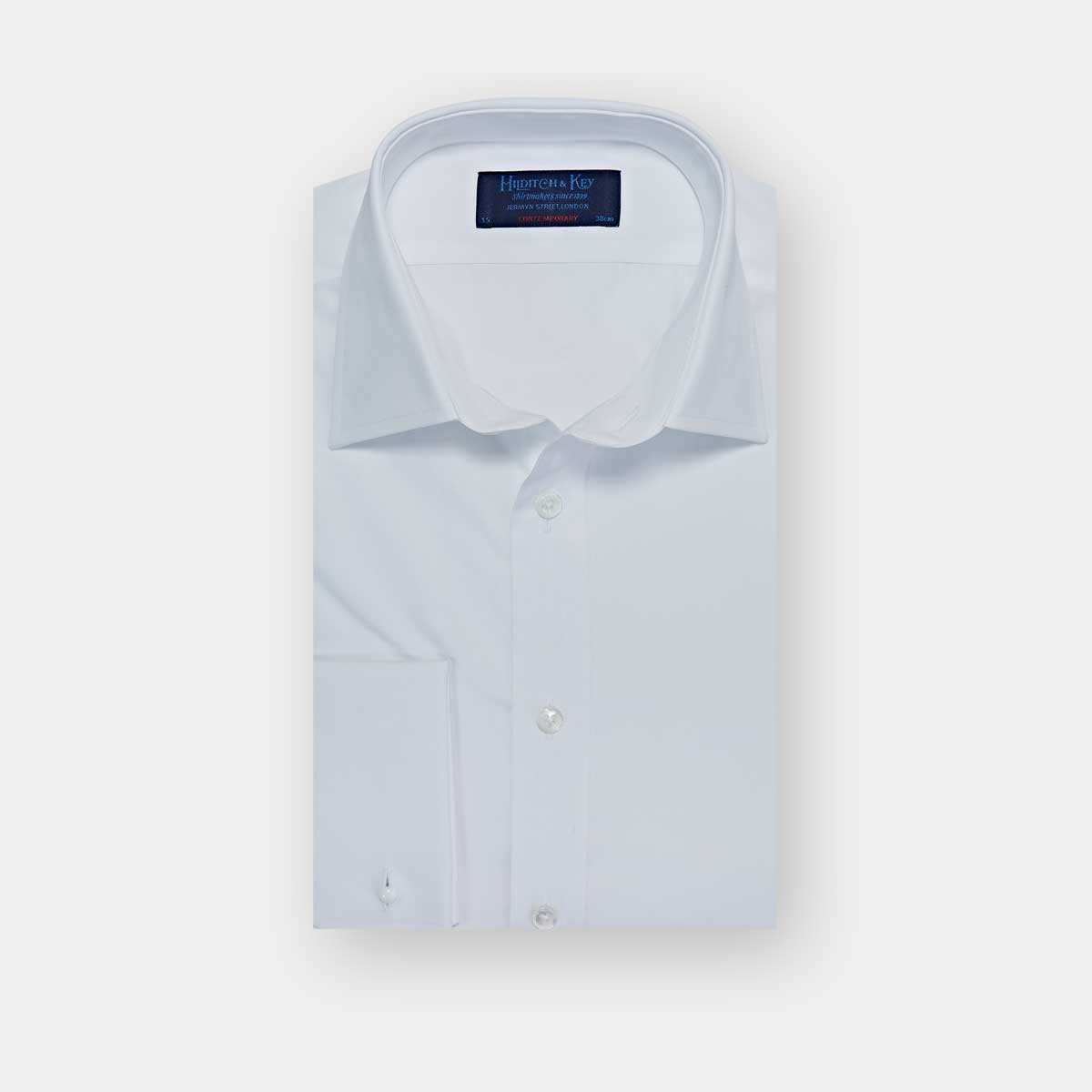 Contemporary Fit Plain Cotton Poplin Shirt Classic Collar & Double Cuff