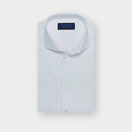 Contemporary Fit Plain White Cotton Poplin Shirt with Cut-away Collar & Double Cuff