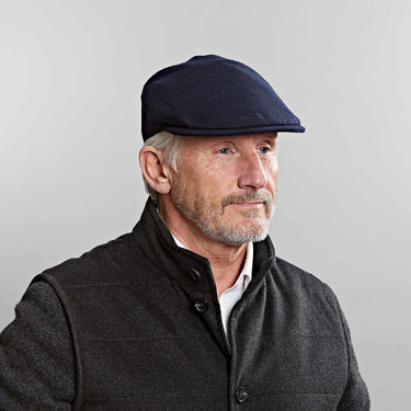 Dark Navy Twill Wool Flat Cap