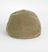 Beige & Green Houndstooth Check Wool Flat Cap