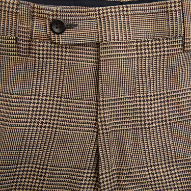 Beige Prince of Wales Check Linen Trousers
