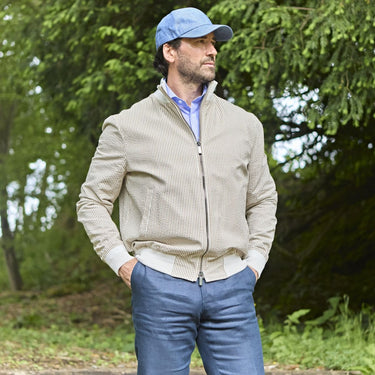 Beige Stripe Cotton Doria Lightweight Bomber Jacket